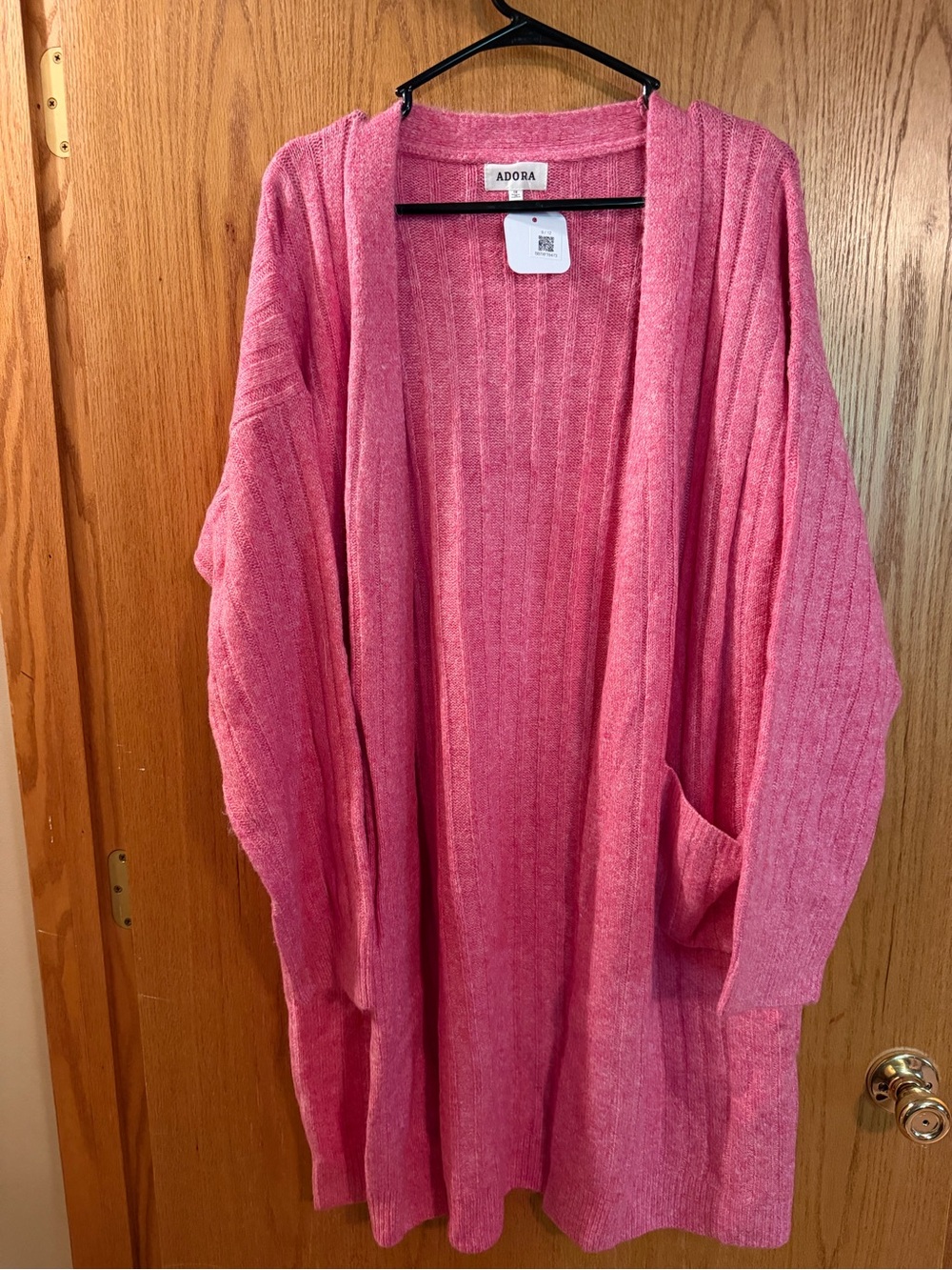 ADORA Rose Pink Open-Front Ribbed Cardigan with Pockets